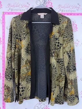 TanJay cardigan Olive Green Black Floral Velvet Cardigan